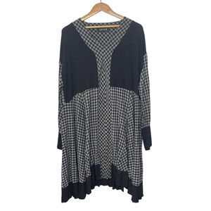 OZAI N KU Dress Artsy Pullover Gingham Black Gray Lagenlook Oversized Sz. XXL